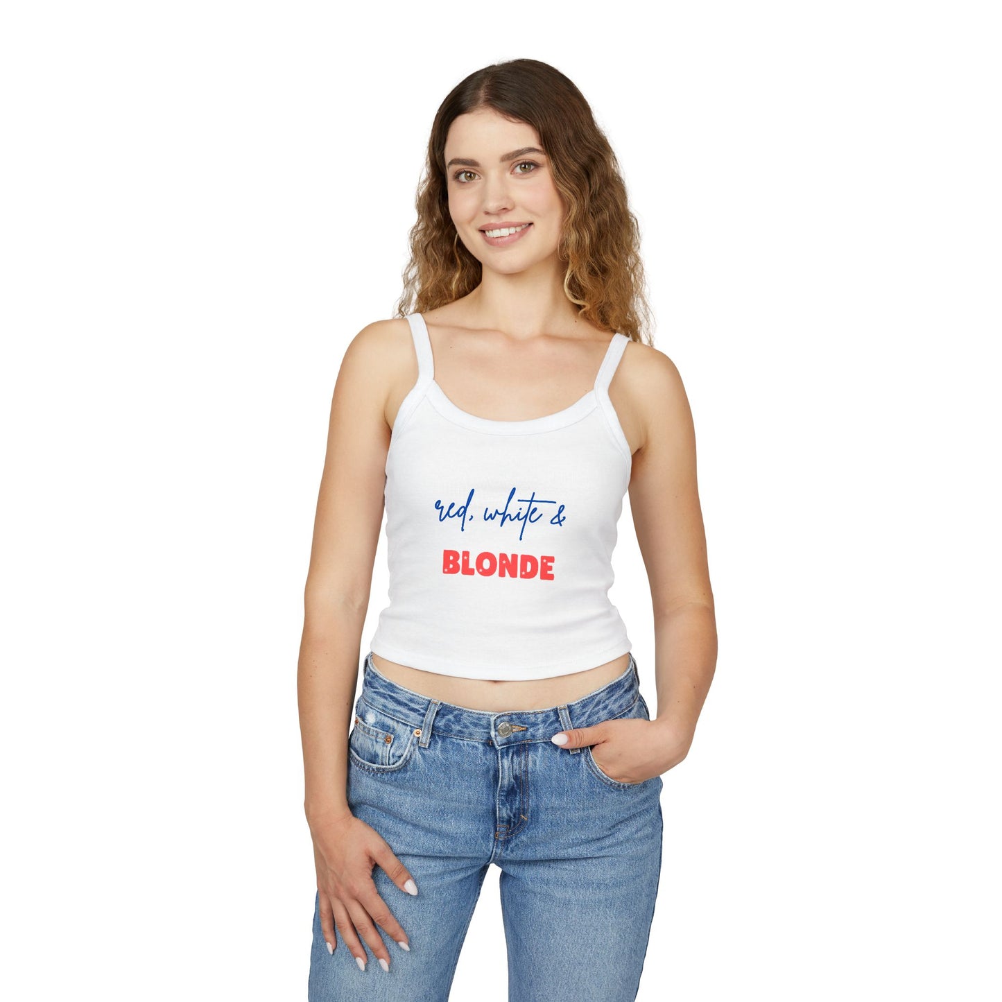 Red, White & Blonde Spaghetti Strap Tank Top