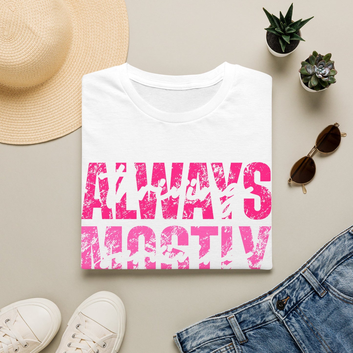 'Always Mostly Rarely' Pink Distressed Tee