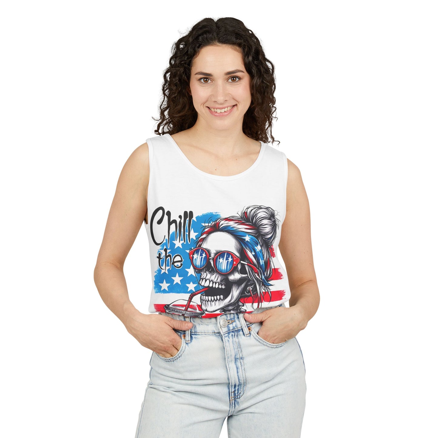 Fourth of July Skull Tank Top — "Chill the Fourth Out" Patriotic Summer Tee
