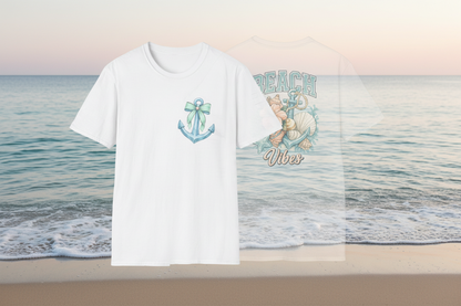 Anchor with Mint Bow Tee - Ocean Background