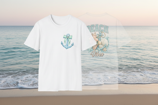 Anchor with Mint Bow Tee - Ocean Background